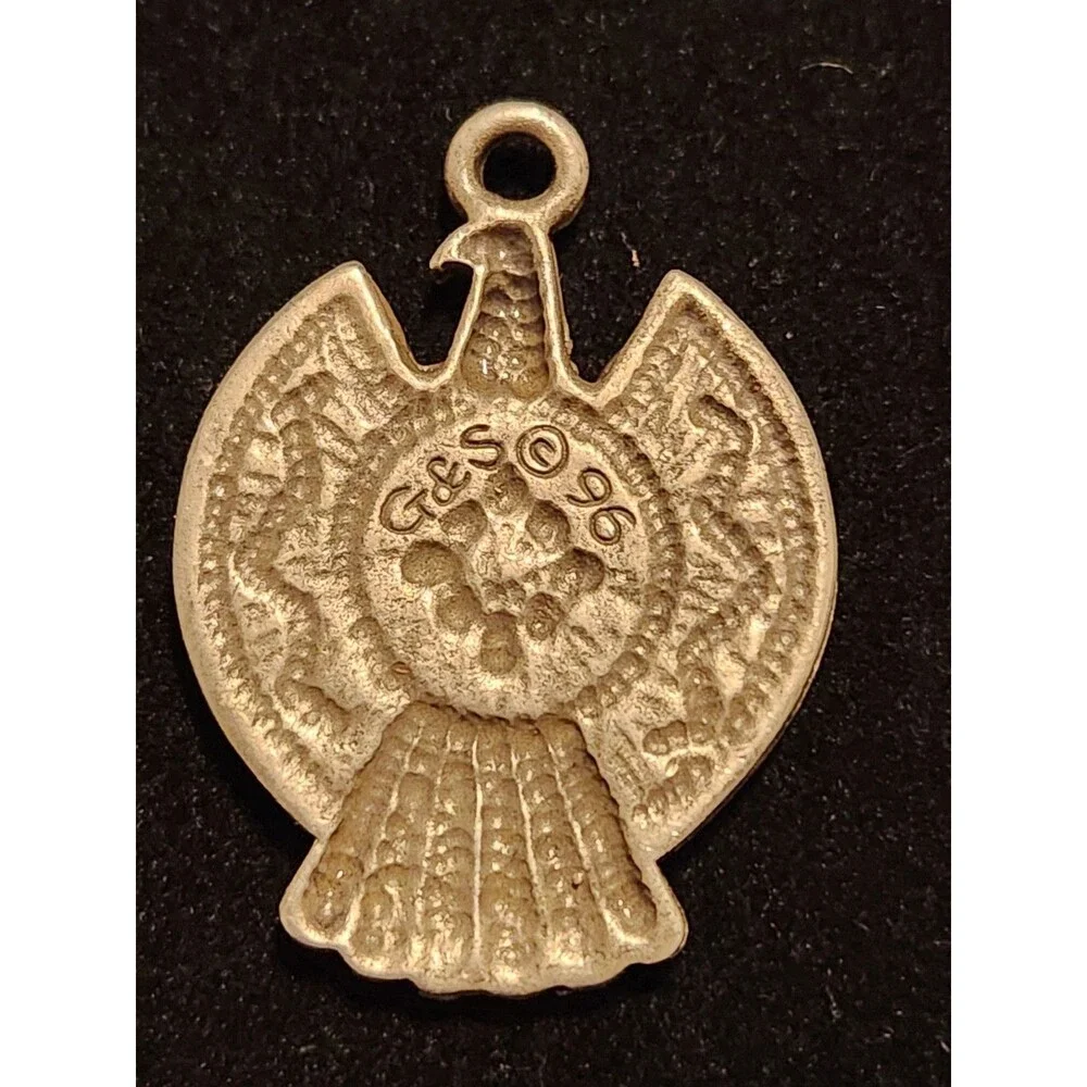 Vintage G&S Thunderbird Pendant Pewter Turquoise Inlay Southwest ©96